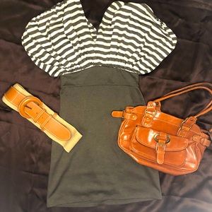 🍁Green-Striped Body-con Dress